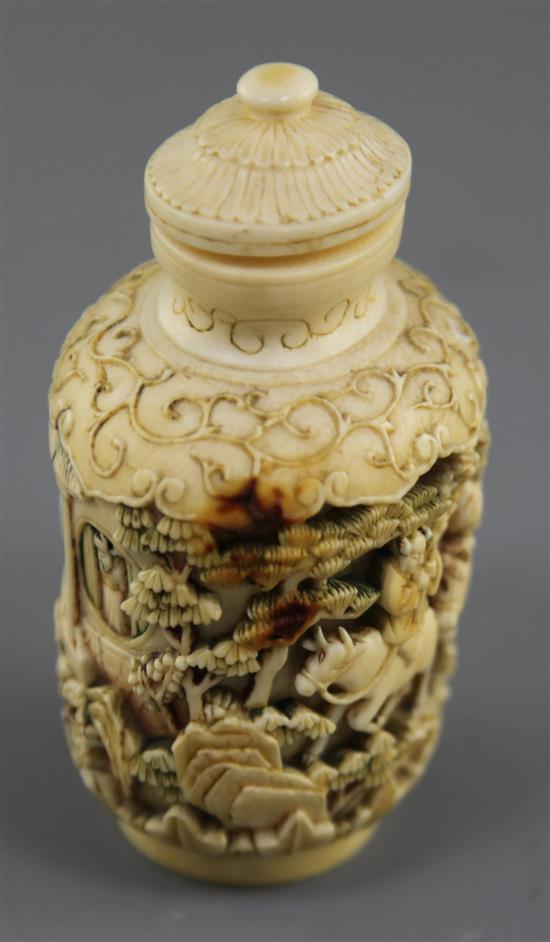 A Chinese ivory snuff bottle and stopper, 19th century, height 8.8cm